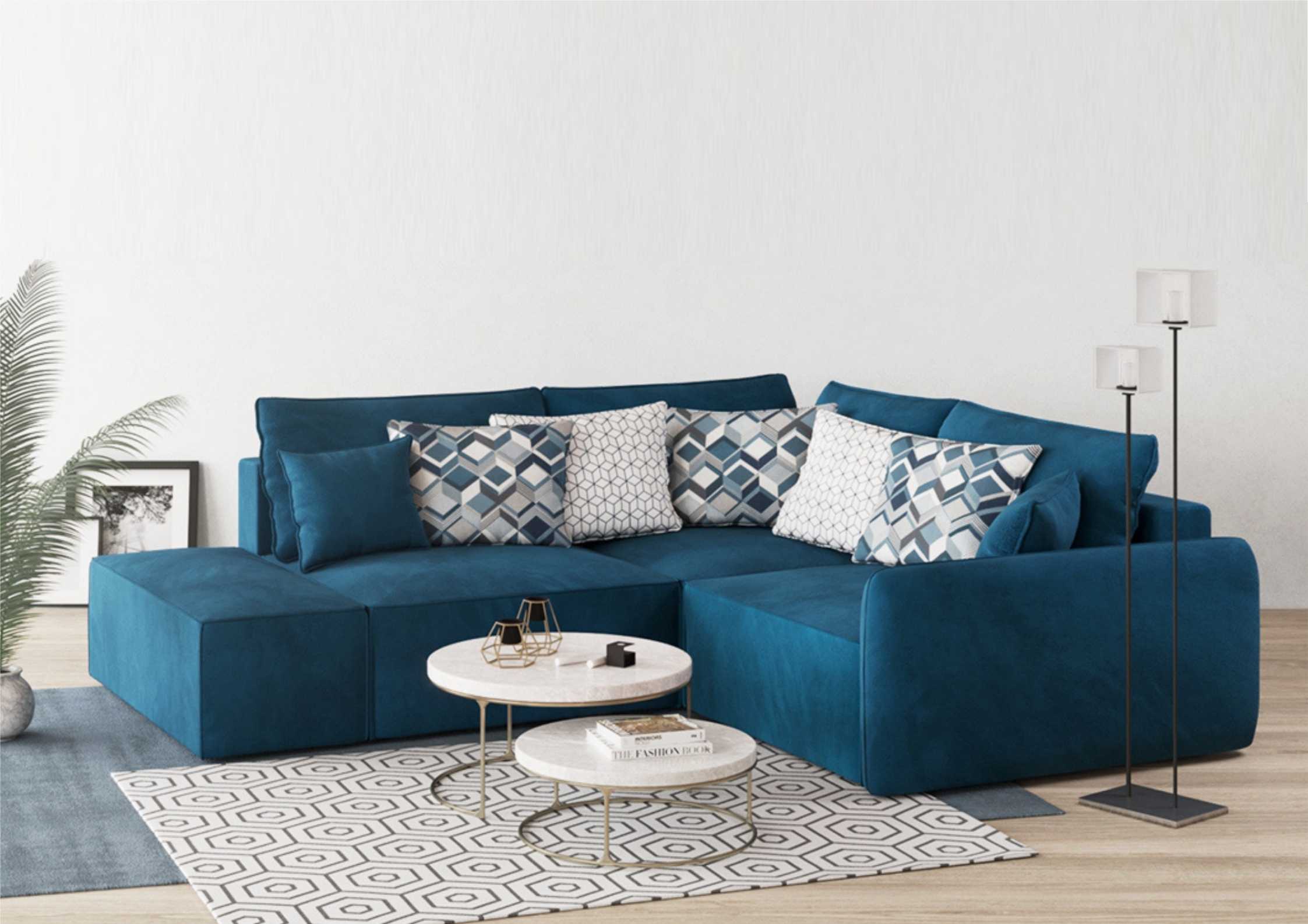 Prawy narożnik modułowy z pufą